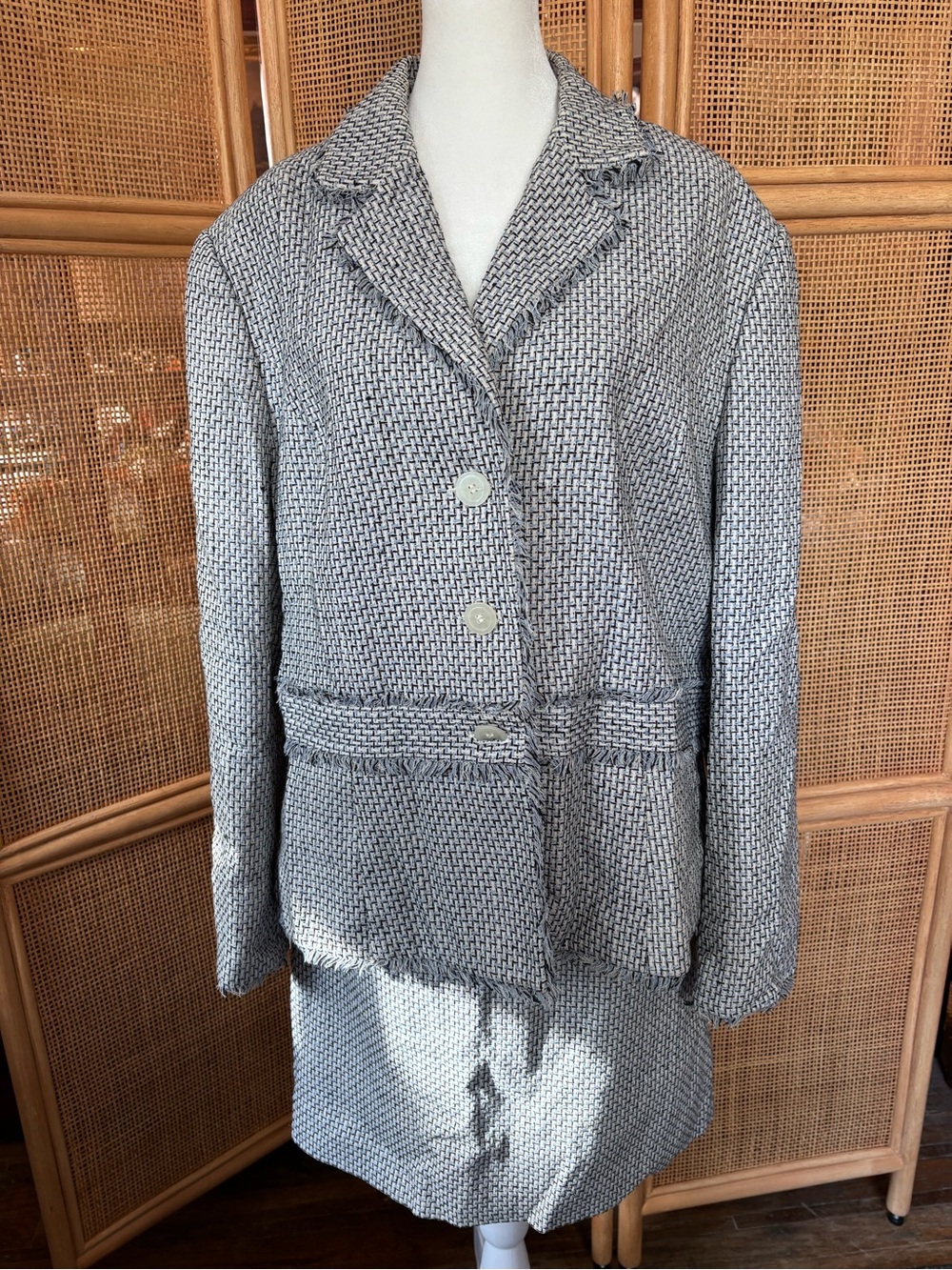 Worthington Blue Gray Tweed Blazer and Skirt Set